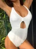 Swimwear femminile 2024 Sexy Hollow Out One Piece Swimsuit Women Solid White Topless Bodyless Body Usor