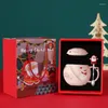 Tasses tasse de Noël céramique avec cuillère à couverture Masse créative de grande capacité Couple de café Boîte cadeau à main en gros