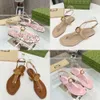 Sandals Designer Women Flat Bottomed Printed Leather Clip Toe Casual Dress Shoes with Metal Decoration Ankle Strap Buckle Factory Shoe Original Quality