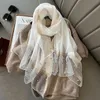 Sjalar lyx varumärke kvinnor halsduk tunn sommar lady strand sjal halsdukar med pärla muslimska mode foulard kvinnlig hijab huvudduk d240426