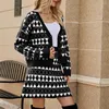 Work Dresses Retro Geometric Jacquard Cardigan Skirt Sets Two Piece Fashion Design Knit Matching Long Sleeve Top Outfit Women Streetwear