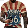 Men's T-Shirts BHRIWRPY Summer Retro 3D Pattern 66 Mens Shirt Loose Round Neck Short Sleeve Mens Casual Comfortable ClothingXW