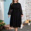 Casual Dresses 2024 Klänning Ankomst Kvinnor Summer Plus Size Elegant Formal With Vintage Mesh Sleeve Midi Large