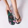 Casual Shoes Kvinnor Floral Print Flop Flops Lätt sommaren Flat Slide Outdoor Beach Slide för semester