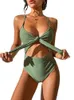 Badeanzüge für Frauen für Frauen für Frauen 2023 Solid Brust Schnürung Hochbund Beach Outfit Verstellbarer Schultergurt Ein Stück Bikini Bikini