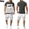 2024 Utländsk handel Sommaren Summer Mäns plus-storlek Fritid Sports Breatbar Thin Suit Men's Color Matching T-Shirt Set In Stock