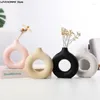 Vasi Nordic Round Hollow Ceramic Vase Donut Desktop Decoration