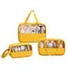 New Transparent Cosmetic Toiletry Bag, Large Capacity Waterproof Swimming Bath Bag, Simple Pvc Handbag Pu Splicing Bag
