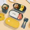 Bento-lådor Nytt dubbelskikt hälsosamt material Lunchlåda med gaffel och sked Mikrovågsugn.