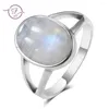 Cluster Rings Vintage Hollow Out 10x14MM Big Natural Rainbow Moonstone S925 Sterling Silver Ring For Women Anniversary Gifts