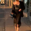 Sexy Black Lace Dress Date Date Night Outfit for Women Spaghetti Cinghia Slip Slip Midi Style French Style