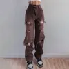 Jeans féminins 2024 haute taille déchirée hip hop pantalon lâche pantalon vintage femelle pantalon denim déchiré streetwear