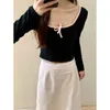 Women's T Shirts Long Sleeve T-Shirts Women Backless Lace-up Slim Fit All-match Trendy Sweet Girls Bow Korean Style Casual Tops Spring Y2k