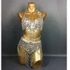 Stage Wear Carnival Adult Women's Costume Pärlor Paljetter Belly Dancing Bra och Belt Set Samba Gold Oriental Show Singer