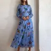 Basic Casual Dresses Designer Dress Fashion Personalized Graffiti Lantern Sleeves Long Cut Out Waist Dress