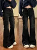 Adagirl Black Cargo Flare jeans Women Streetwear Vintage Lamgy High Wely High Waist Pants Y2K Causal Kpop Wide Legrors 240419