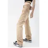 Damesjeans vintage kaki overall mode broek hiphop hoge taille wijd been baggy casual lading rechte broek streetwear