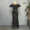 Vêtements ethniques Femmes Afrique Robes à manches courtes Slash Neck Party Robe Belt Sequins Kanga Vestidos Wrap Birns Mesh Slim Fit épissé