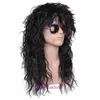 Cabelo masculino Longo Curly 80s Punk Heavy Metal Wig Halloween Tampa cheia