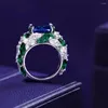 Кластерные кольца Wuiha Solid 925 Серебряная серебряная принцесса Cut Aquamarine создал Moissanite Emerald Gemstone Свадебное обручальное обручальное обручальное кольцо