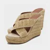 Slippers LIHUAMAO Wedges Slipper Sandals Round Toe Shoes Women Espadrilles Heel Pumps Rope Outsole Comfort Csaual