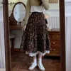 スカート2024 Faldas Mujer de Moda Vintage Floral Long Women Clothing High WAIST A-lineパッチワークレースJupe Korean Sweet Skirt