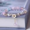 Beaded Fashionable Korean White Flower Purple Bead Bracelet Womens Charm Crystal Beads Elastic Adjustable Friendship Jewelry