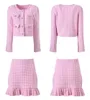 416 2024 Spring Summer Two Pieces Sets Crew Neck Empire Pink Long Sleeve Empire Short Skirt YL