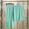 Dames slaapkleding ijs zijden satijnen pyjama's vrouwen groen gestreepte eenvoudige temperament ster-modellen lange mouwen loungewear set voor sexy