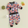 Ensembles de vêtements bébé fille garçon automne tenue fantôme batte imprimé coure cou de manches longues à manches longues pantalons 2pcs halloween de vêtements