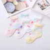 Calzini per bambini 5 paia Summer Kids Girls Socks Mesh Bambini traspirabili calzini bambini Fiori di pizzo elastico alla moda Calza Principessa per 1-12 anni