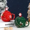 Tasses tasse de Noël céramique avec cuillère à couverture Masse créative de grande capacité Couple de café Boîte cadeau à main en gros