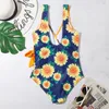 Damenbadebadeanzug Schlanker Sonnenblumenfarbe passende Schnüre -up -Casual Fashion Bikini Rüschen