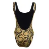 Set Fashion Gold Print Crew Cuello Swimsuit Femenino One Piece Slim Bikini Luxurious Colorblock Beach Traje elegante Correa elegante