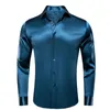 Chemises habillées pour hommes pour hommes en soie bleu bleu massif satin collier de bombe à manches longues