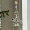 Dekorativa figurer Trädgårdsprismfönsterdekoration Hantverk Hemhänge Hummingbird Sun Rainbow Catcher Crystal Wind Chime