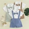 Giyim Setleri Visgogo Toddler Boy Beyefendi Kıyafeti Düz Renk Kısa Kollu Romper Boyut Kravat ve Tahul Şüpheleri resmi aşınma için ayarlanmış