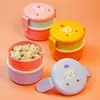 Bento Boîtes 540 ml Animal Boîte à lunch Japonais Double couches circulaires Mini Childrens Fruit Snack Micro-ondes Q240427