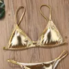 Frauen Badebekleidung 2024 Summer Die neueste Ankunft Frauen Solid Farbe Sexy Bikini Set Sparkling Gold BH und Low E Shorts Schwimmanzug