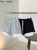 Shorts femminile Hanorange 2024 Sumpi tascabili a tasca esposta di moda estiva Shorts sciolto sport elastici pantaloncini grigi/neri D240426