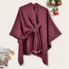 Foulards cardigan poncho couleurs purs doubles manche de batte avant ouverte irrégulière pour femmes l'automne hivern