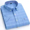 Chemises décontractées pour hommes manches courtes en été plus taille 7xl plaid oxford mode lâche bandes verticales standard-ats coton doux coton