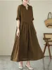 Party Dresses Cotton Vintage Solid Color for Women 2024 Summer Casual Long Fashion Dress Femme Robe Office Lady Elegant Clothing