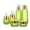 Förvaringsflaskor hud toner kostym flaska silver guld snidat lock grön emulsion glas grädde lotion pump 30 ml 50 ml 120 ml 30g 50g