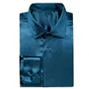 Chemises habillées pour hommes pour hommes en soie bleu bleu massif satin collier de bombe à manches longues
