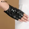 Gours Glants en cuir authentiques Hiver La marque de mode Black Stone Driving Fingerless Gants Glants dames Goatskin Mittens GSL040 201103882160