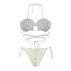 Sexe 3D White Flower String Micro Mini Bikinis Sets Deux pièces High Waist Triangle Swimsuit Swimwear Female Bathing Biquini 240426