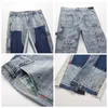 Mäns jeans nödställda stänk bläck flare urban streetwear patch mens graffiti wide hip hop wash blue smal fit q240427