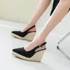 Dress Shoes Spring Wedge Heel Thick Sole Drag High Back Hollow Women's Grass Woven Rope