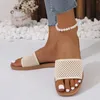 Slippers Ladies Fashion Summer Summer Beathable Mesh Square Toe Open Flat